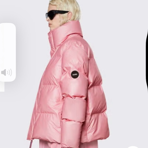 Rains Quilted Padded Oversized Matte-Shell Pink Puffer Ski Jacket, Size Medium - Picture 3 of 7